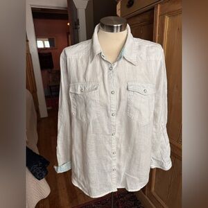 Sundance Catalog Petite Large white Linen Willow Button down Western Snaps